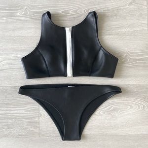 Hoaka Laue Black Leather Zip Front Bikini